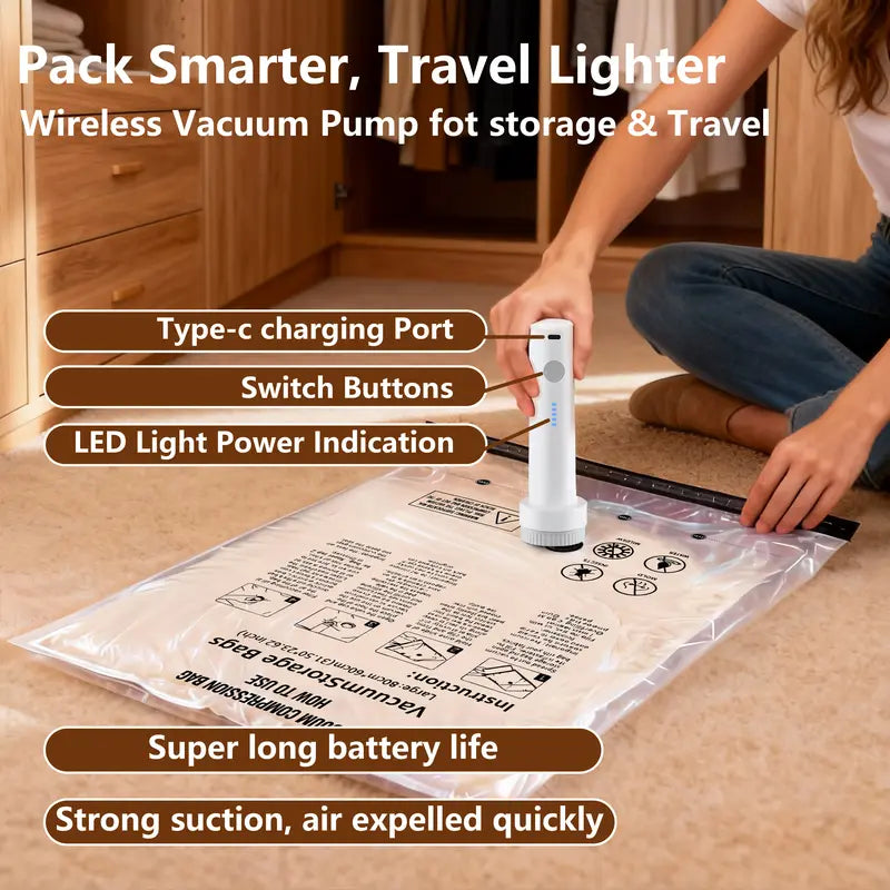 Cordless Travel Vacuum   Storage Compression Bag   Set