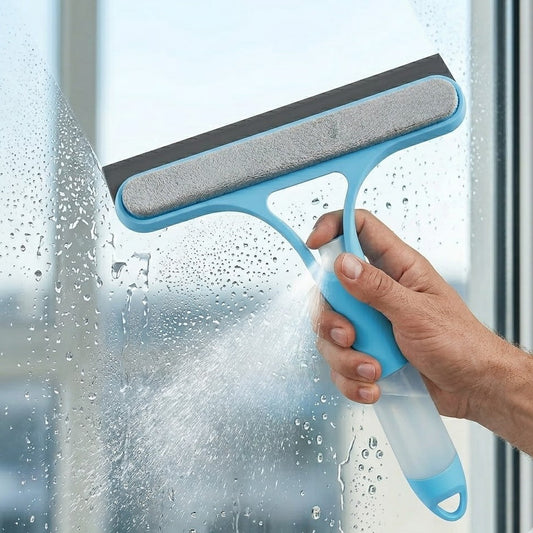 bufryna 3-in-1 Professional Window Squeegee: Spray, Scrub, and Shine