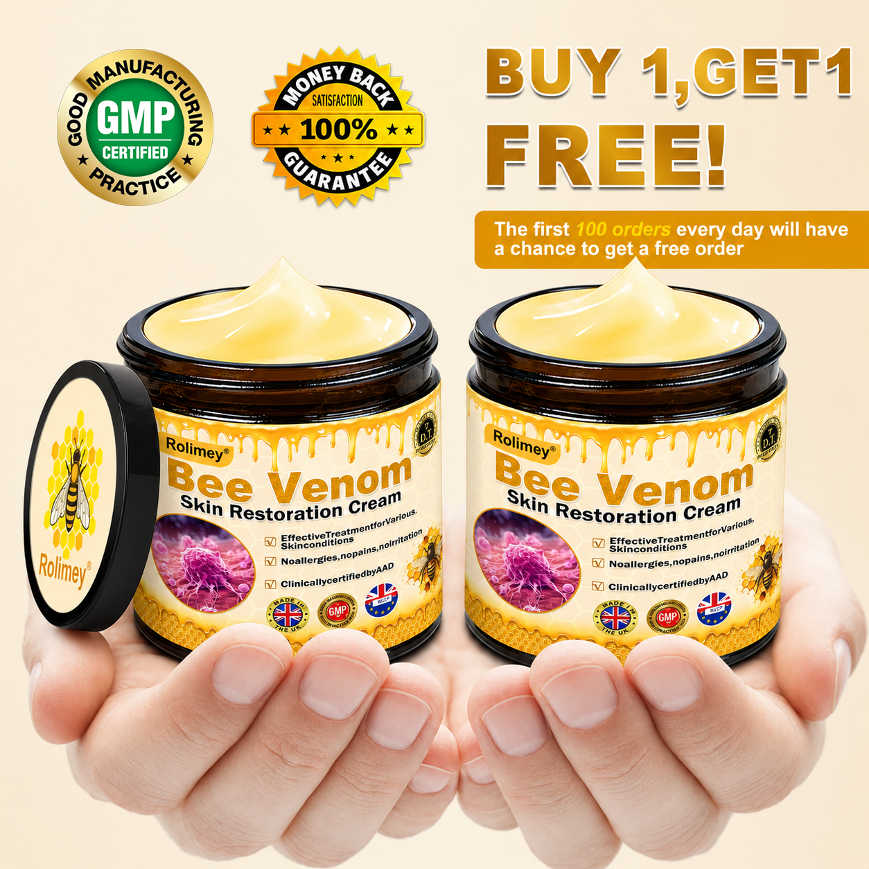 💫Rolimey® BEE VENOM Skin Restoration Cream (⏳LAST DAY 70% OFF)✨