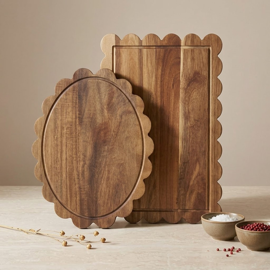 Bufryna 2-Piece Acacia Wood Fan-Shaped Cutting Board Set, Decorative Wooden Charcuterie Boards for Rustic Kitchen Decor, Decorative Serving Trays for Cheese & Crackers