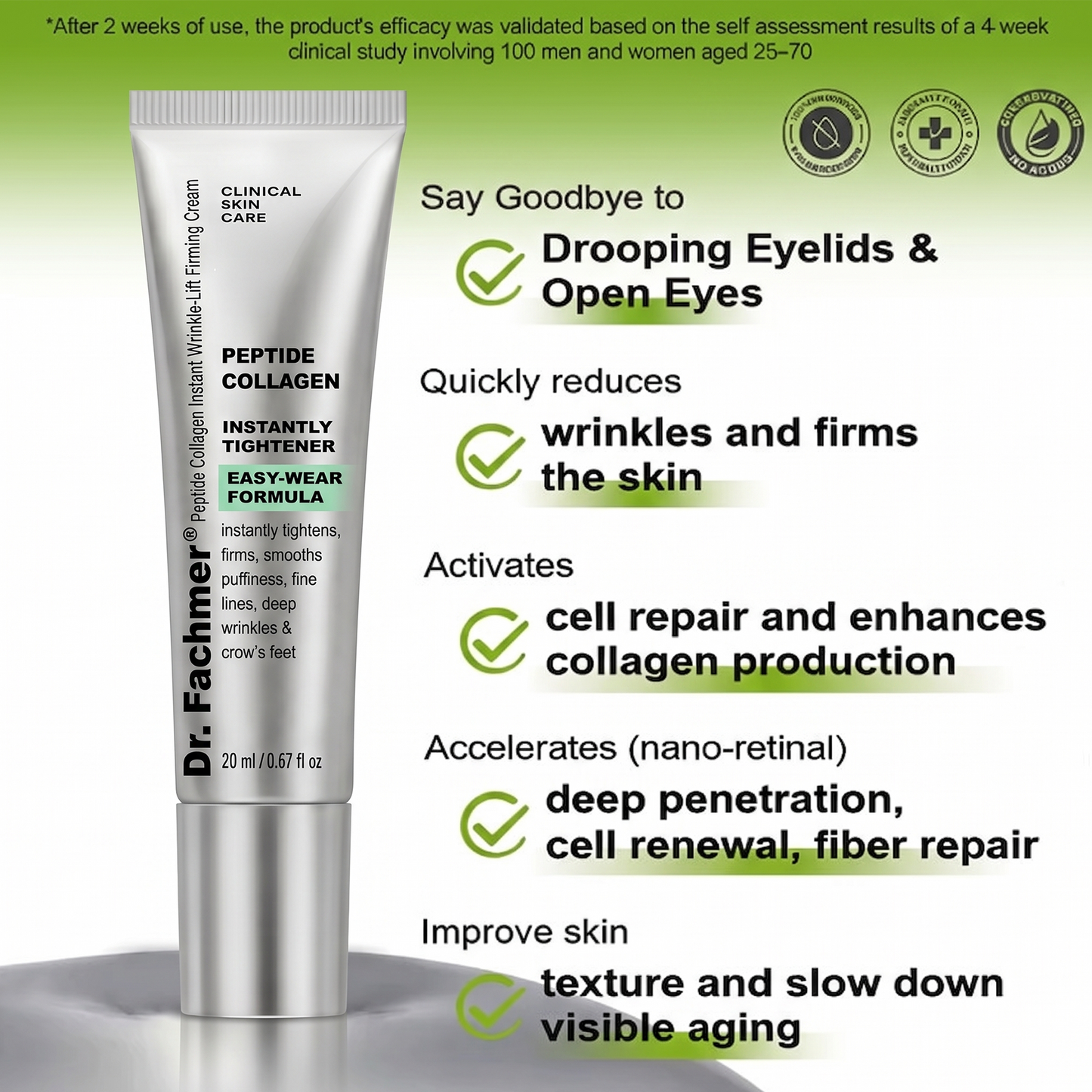 Dr. Fachmer®👩‍⚕️ Peptide Collagen INSTANT TIGHTENING + PEPTIDE FIRMING CARE, Instantly smooths puffiness and lines while supporting firmer skin with continued use