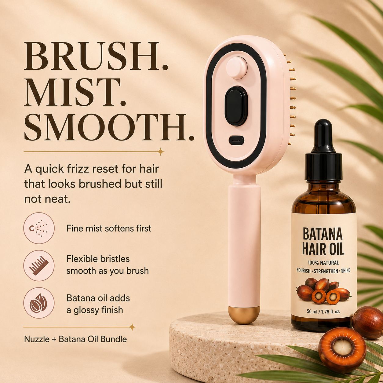 💧3-in-1 Electric Mist Hair Brush | Detangle, Hydrate & Massage