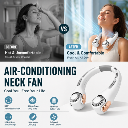 💨 50% OFF!🍃 Neck Air Conditioner Fan – Ultra‑quiet, 360° rotating, 3 speeds. Hands‑free cooling, long battery. Summer essential! 😎🌬️