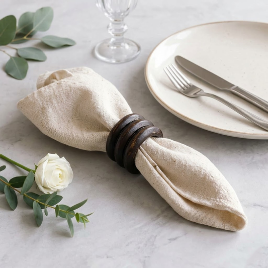 Bufryna Set of 12 Handmade Wooden Napkin Rings - Hardwood Napkin Holders for Modern Farmhouse Table Decor, Washable & Durable