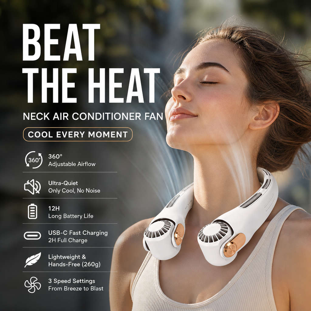 💨 50% OFF!🍃 Neck Air Conditioner Fan – Ultra‑quiet, 360° rotating, 3 speeds. Hands‑free cooling, long battery. Summer essential! 😎🌬️