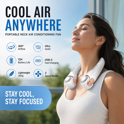 💨 50% OFF!🍃 Neck Air Conditioner Fan – Ultra‑quiet, 360° rotating, 3 speeds. Hands‑free cooling, long battery. Summer essential! 😎🌬️